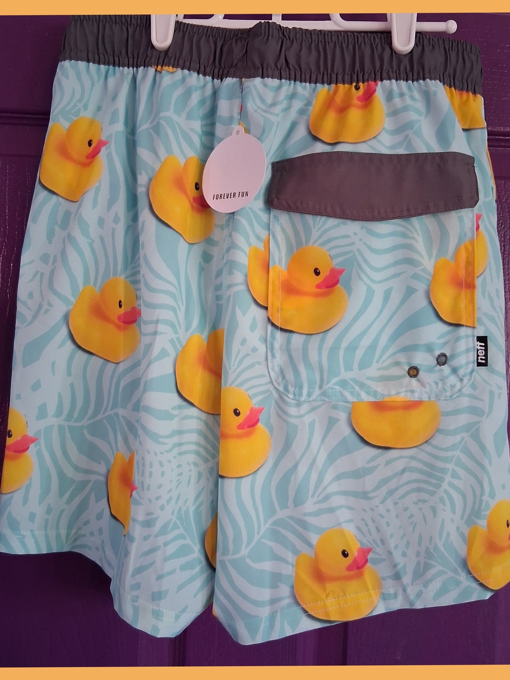 🆕️Light Blue Swim Trunks with Yellow Rubber Duck Print - Picture 2 of 3